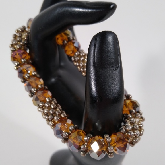 Bracelet Brown Silver Stretch Handmade - Picture 4 of 4